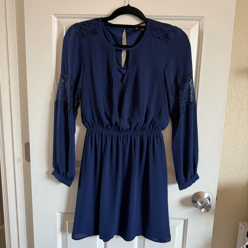 Express Blue Lace-Trimmed Dress